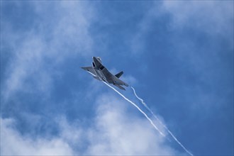 Lockheed Martin F-22 Raptor flying against sky