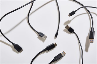 USB cables on white background