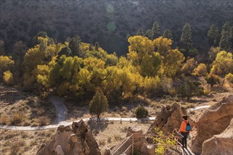 Woman hiking in Bandelier National Monument