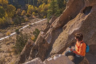 Woman hiking in Bandelier National Monument