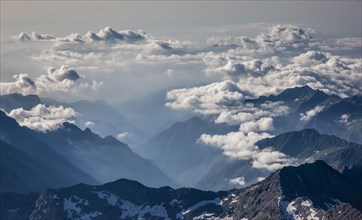 Aerial view of Monte Rosa Massif in clouds