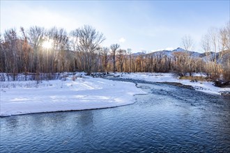 Sunset over Big Wood River in winter