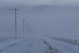 Empty frozen rural road in winter