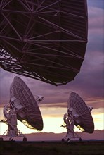 Radio telescopes at Karl G. Jansky Very Large Array at sunset