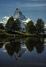 Matterhorn and trees reflected in lake