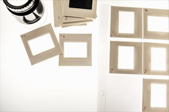 Studio shot of blank slide film transparencies on lightbox