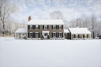 American colonial style house in Winter