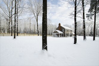 American colonial style house in Winter