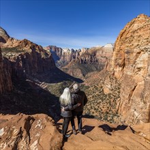 Senior couple looking over Zion Canyon in Zion National Park