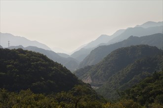 Great Wall of China in hilly landscape