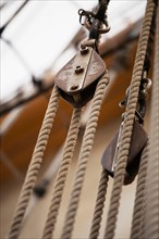 Close up of rigging on ship