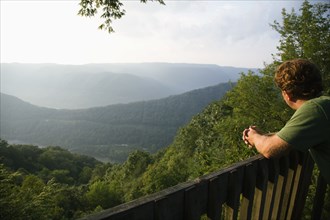 Mid adult man looking at view from viewing platform
