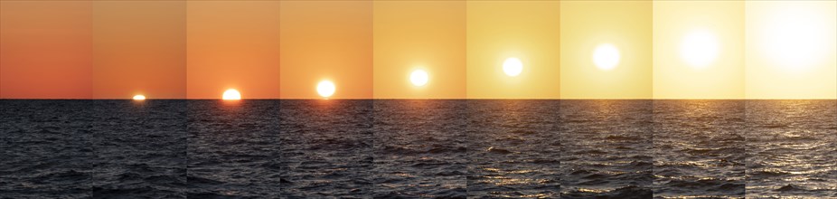 Sequence of Sun coming up above sea