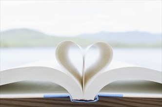 Book pages folded in heart shape