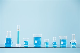 Blue liquid in laboratory glass