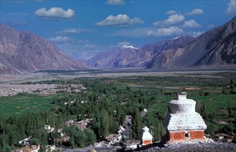 Landscape with Himalayas and Buddhist Buddhist Lamayuru Monastery