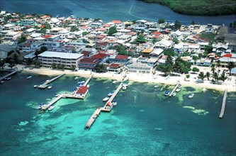 Aerial view of village on sea coast