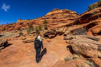 Woman hiking in canyon in Grand Staircase-Escalante National Monument