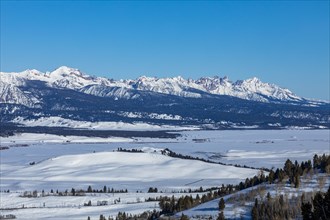 View from Galena Summit overlook into Stanley Basin and Sawtooth Mountains