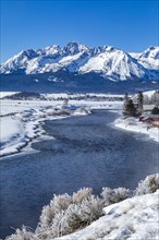 Salmon River and Sawtooth Mountains in winter