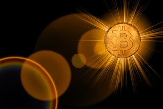 Golden glowing bitcoin