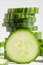 Studio shot of sliced cucumber
