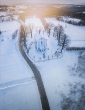 Poland, Subcarpathia, Malawa, Aerial view of village in winter