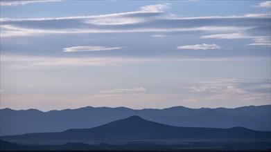 Usa, Santa Fe, New Mexico, El Dorado, Landscape with mountains and hazy skies