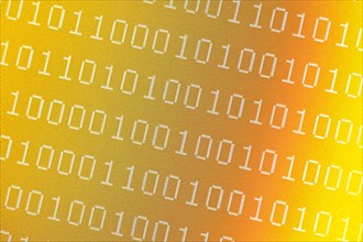 Binary numbers on pixelated yellow computer screen