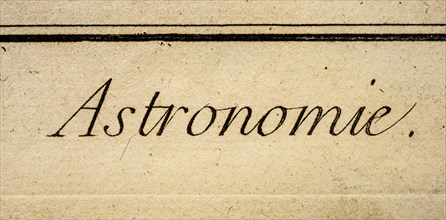 Word Astronomie written in antique script on old textured paper