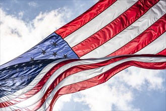 Low angle view of American flag