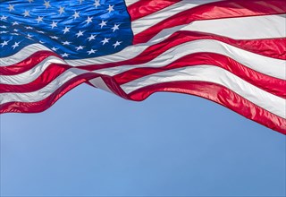 Low angle view of American flag