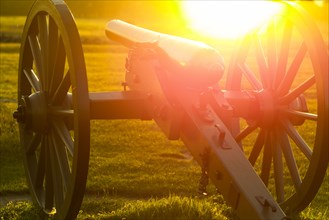 War cannon at sunset in Gettysburg National Military Park