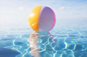 Beach ball floating on calm water surface