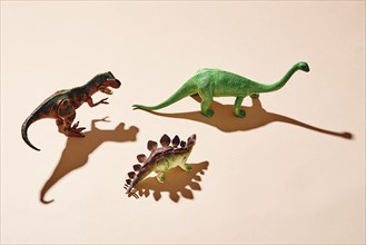 Studio shot of toy dinosaurs