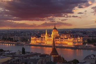 Cityscape with Hungarian Parliament at sunset