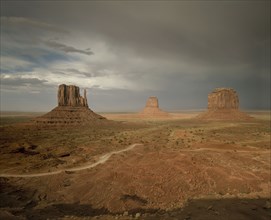 Rock formations in desert landscape