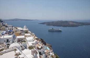 High angle view of cruise ship sailing at Santorini