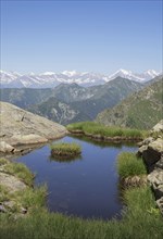 Pond on mountainside in Italian Alps