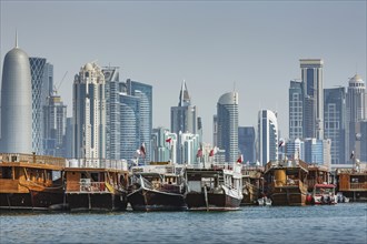 Boats docked in Doha harbor
