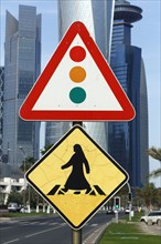 Crosswalk signs in Doha