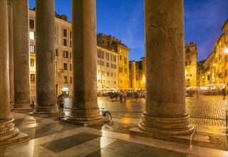 Pantheon Square illuminated at night