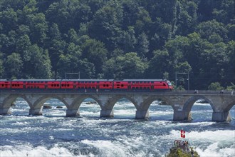 Train on bridge over remote river