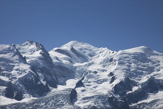 Low angle view of snowy mountains