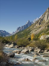 River and mountains in remote landscape