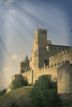 Sunbeams on castle in Carcassonne