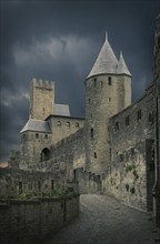 Storm clouds over castle in Carcassonne