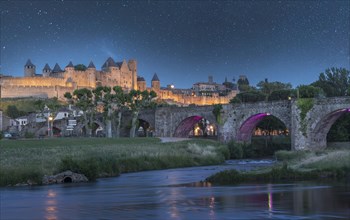 Stars at night over fortified city of Carcassonne