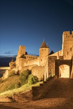 Road to castle at night in Carcassonne
