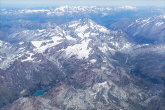 Aerial view of snowy mountain landscape